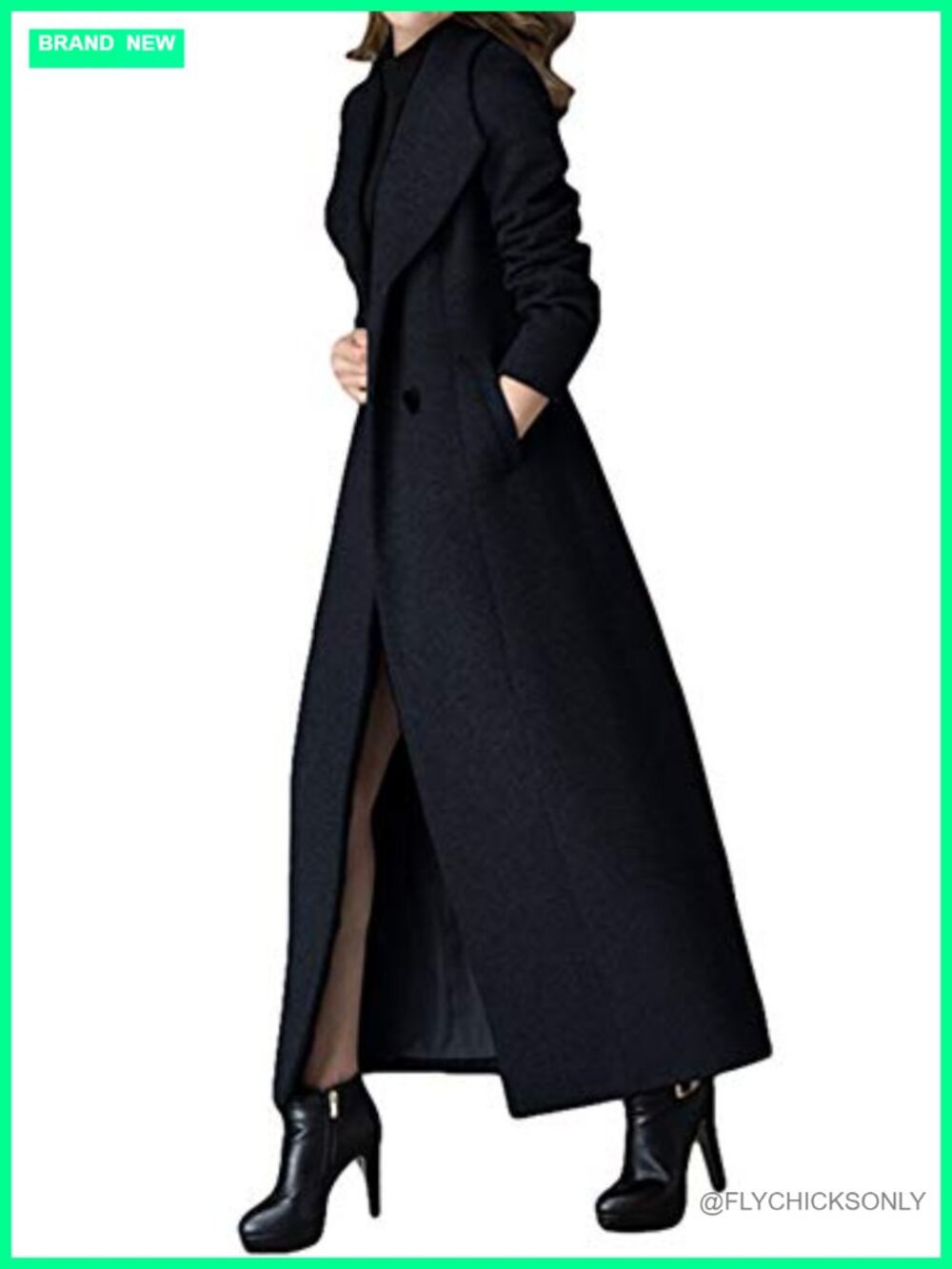 Women's Long Wool Blend Trench Coat Double Breasted Winter Jacket